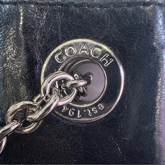 Coach Poppy EUC Slim Black Crackled Leather Convertible Bag - Picture 10 of 16